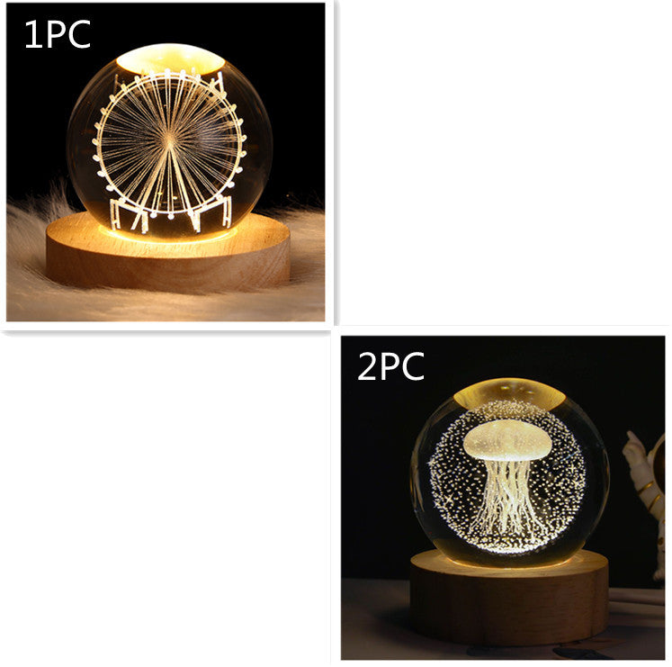 3D Crystal Planet Night Lamp – Starry Sky Projection Light